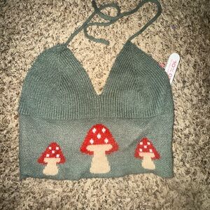 ROMWE Green and Red Knit Halter Top